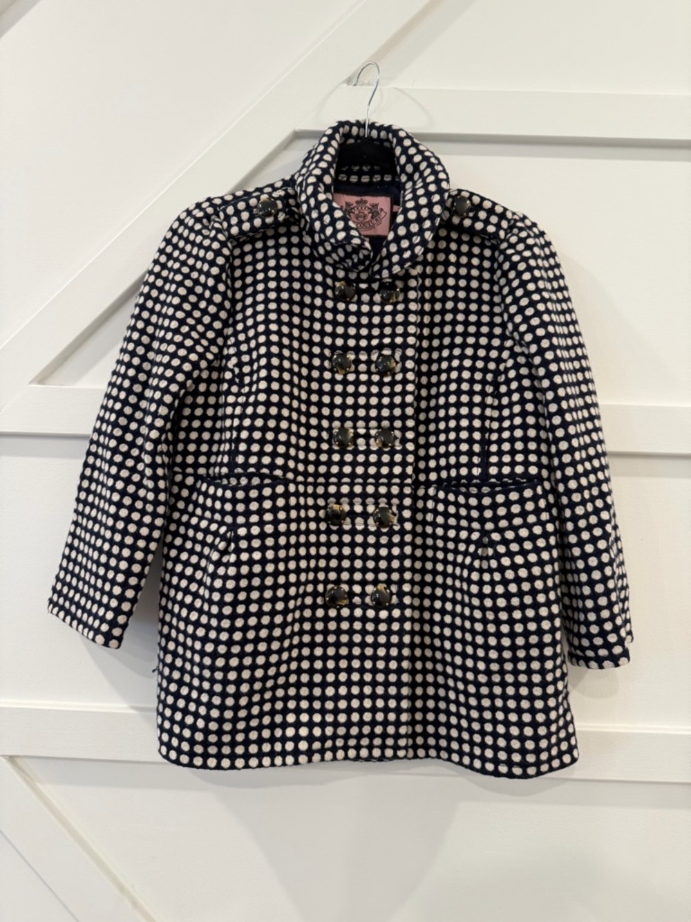 Vintage Juicy Navy & White Polka Dot Wool Pea Coat